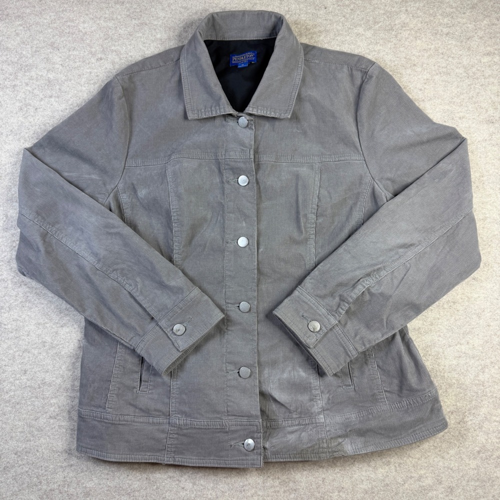 Pendleton Womens Grey Corduroy Button Front Trucker Jacket Size XL